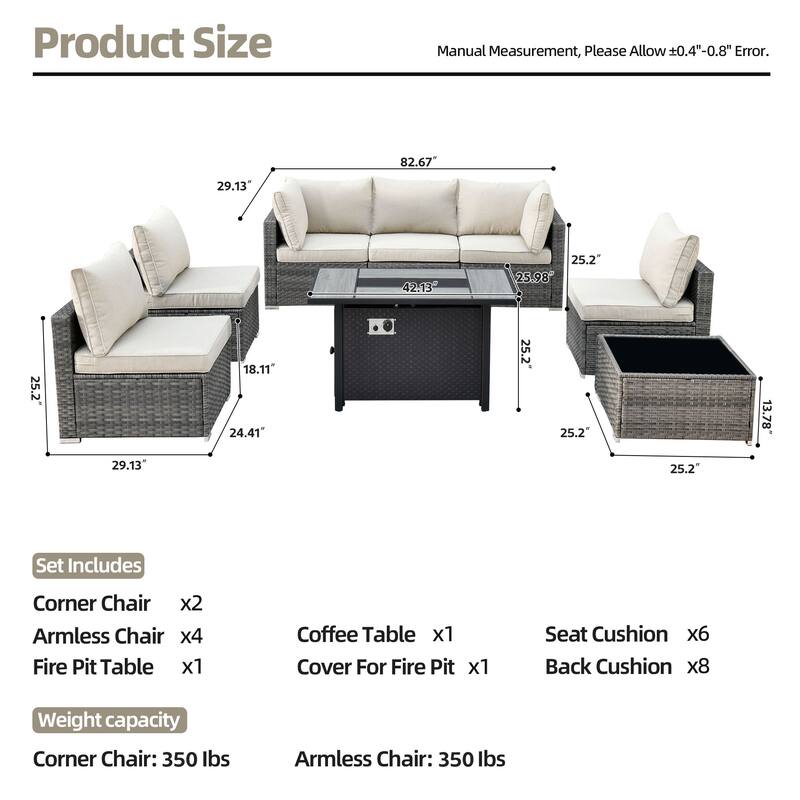 XIZZI 8-piece Patio Wicker Furniture Sectional Set with Firepit