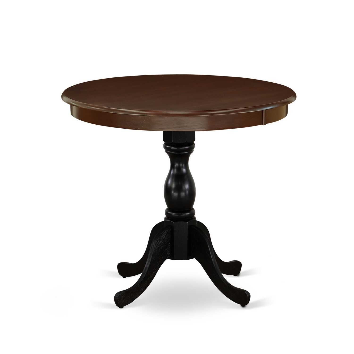 Round Dining Table 36 Inch Mahogany & Black Pedestal Table Compact Kitchen Table