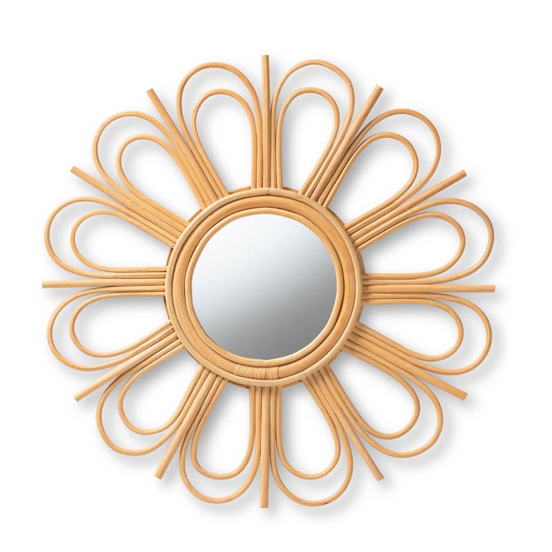 Sakura Modern Bohemian Natural Rattan Accent Wall Mirror - Natural Brown - Natural Brown