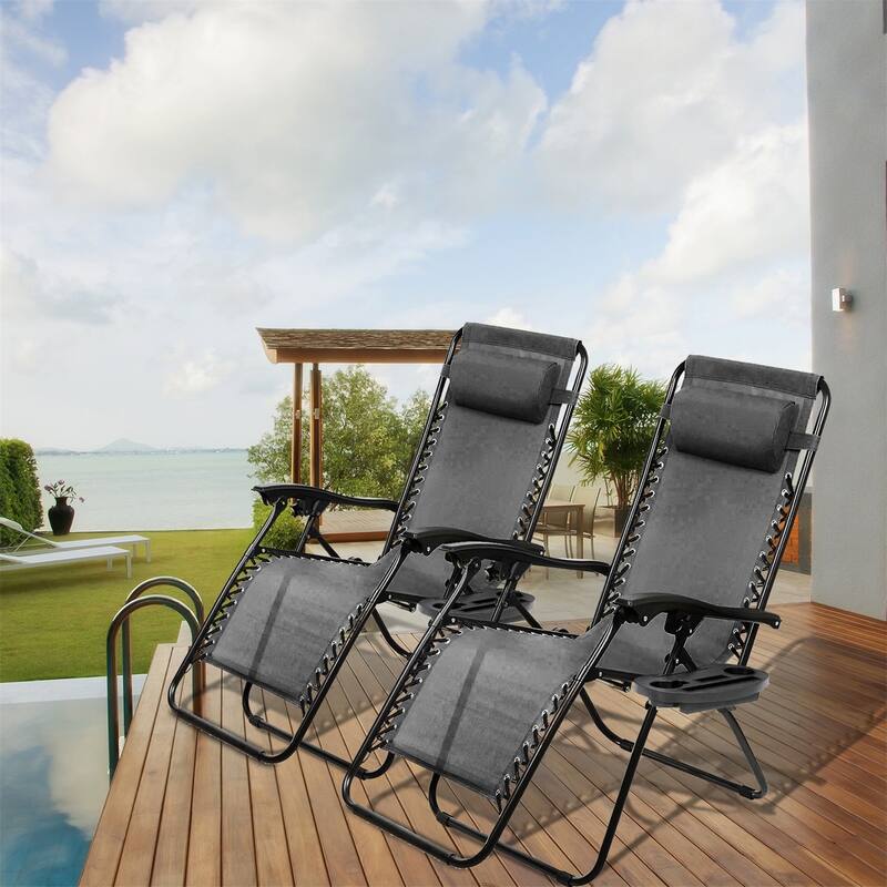 Set Of 2 Zero Gravity Chair, Patio Folding Lawn Outdoor Lounge Camp Reclining Lounge Chair for Poolside Backyard and Beach