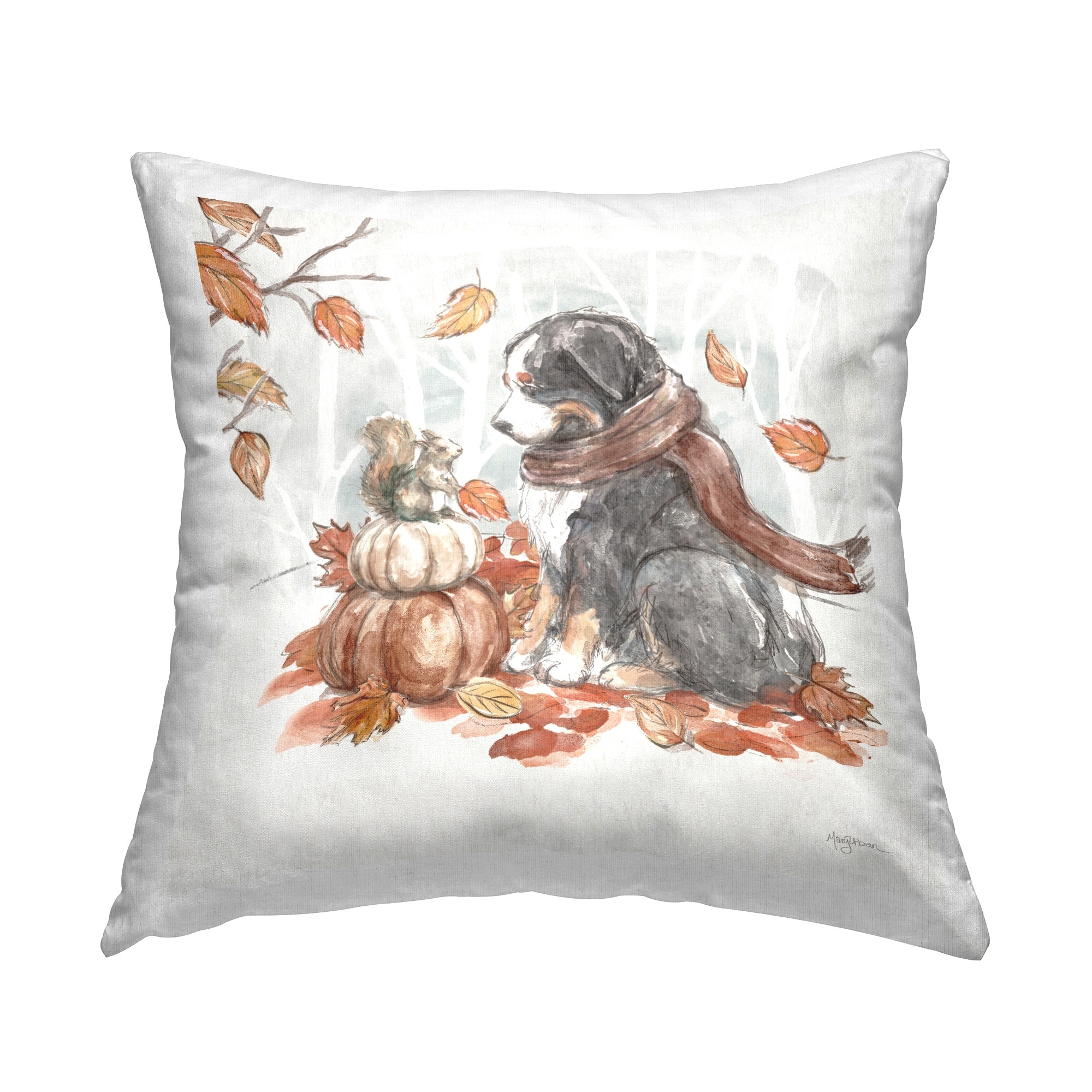 Stupell Dog & Fall Pumpkins Decorative Printed Throw Pillow Design by Mary Urban