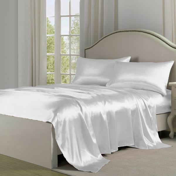 slide 3 of 16, Charmeuse Satin Bed Sheet Set Full - White