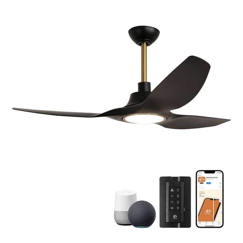 52-inch Modern Matte Black 3-Blade DC Motor Smart Ceiling Fan with Light and Remote