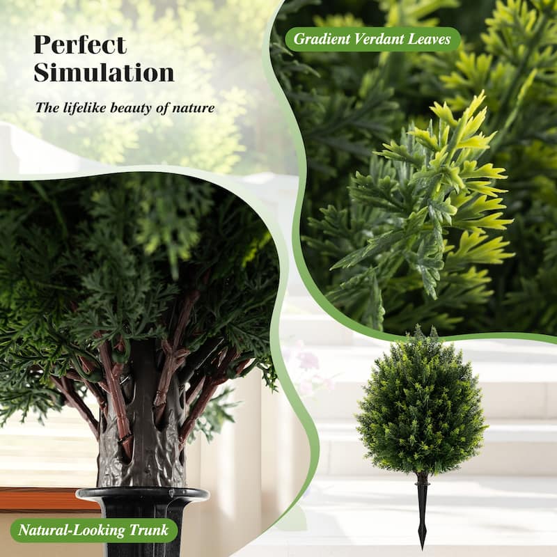 24" Artificial Cypress Topiary Balls Set of 2 Green Faux Shrubs for Patio Garden or Home Decor