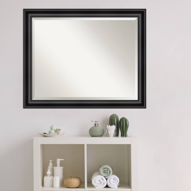 Beveled Bathroom Wall Mirror - Grand Black Narrow Frame