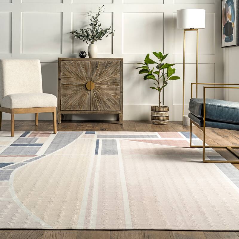 Nuloom Dannie SpinClean Modern Geometric Machine Washable Area Rug