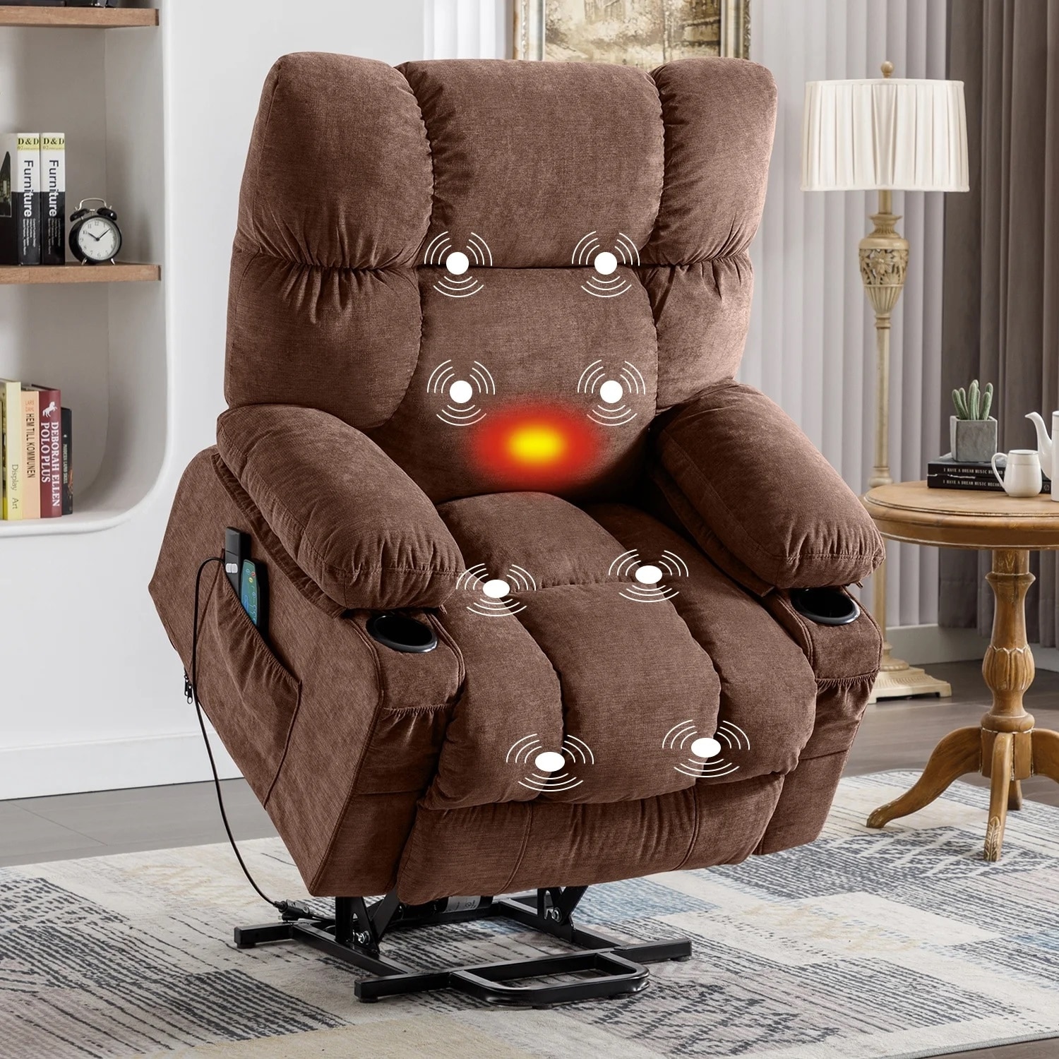 Power Lift Massage Recliner Chair for Elderly, Brown Living Room