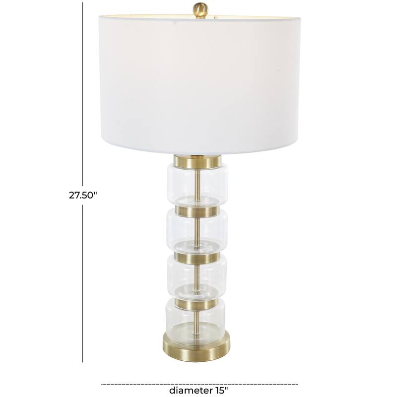 Glass Stacked Jars Room Table Lamp with White Drum Shade and Gold Metal Accents - Clear - Roche River Decor