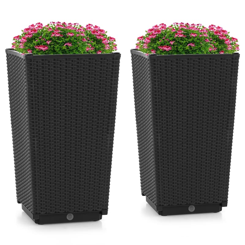 Costway 2PCS Outdoor Wicker Flower Pot 22.5''Tall Planters with - See Details - Black