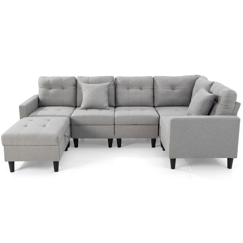 Gymax L-shaped Sectional Corner Sofa Set Living Room Furniture w/