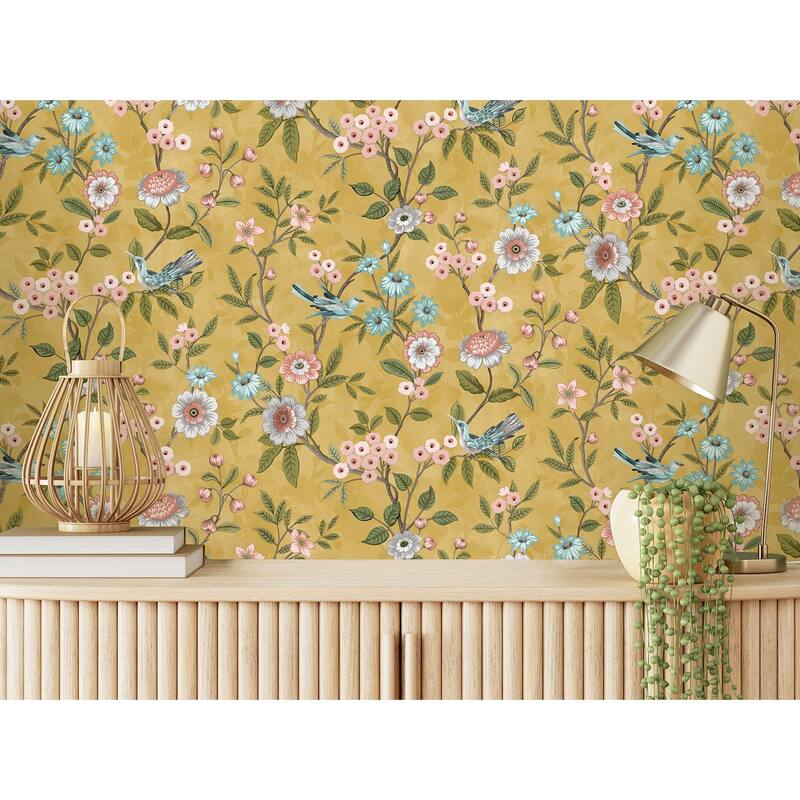 Fine Decor Elspeth Mustard Floral Trail Wallpaper