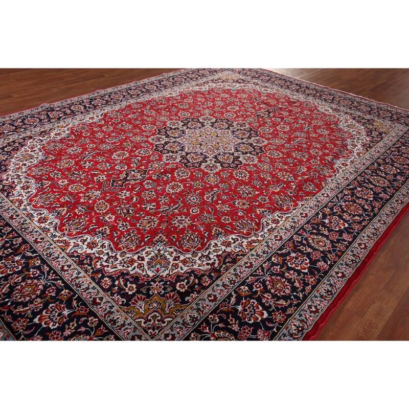 Floral Red Kashan Turkish Rug Dining Room Machine-Made Carpet - 9'7" x 12'9"
