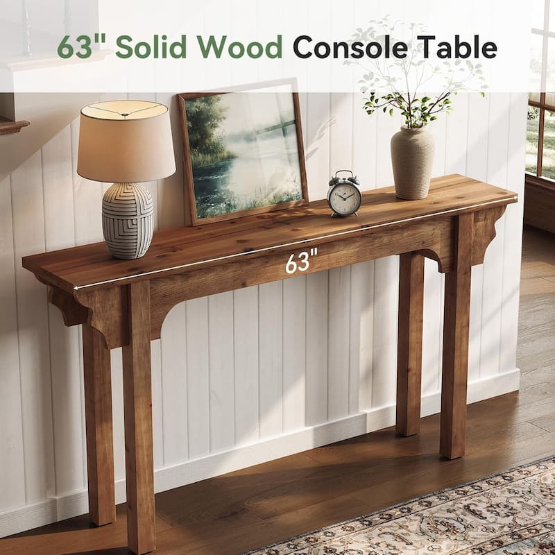 63" Solid Wood Entryway Table, Mid-Century Modern Console Table for Living Room, Entrance, Hallway, Foyer