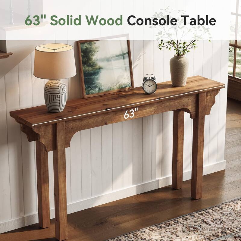 63" Solid Wood Mid-Century Modern Entryway Console Table for Living Room - 62.99"W × 11.81"D × 33.45"H