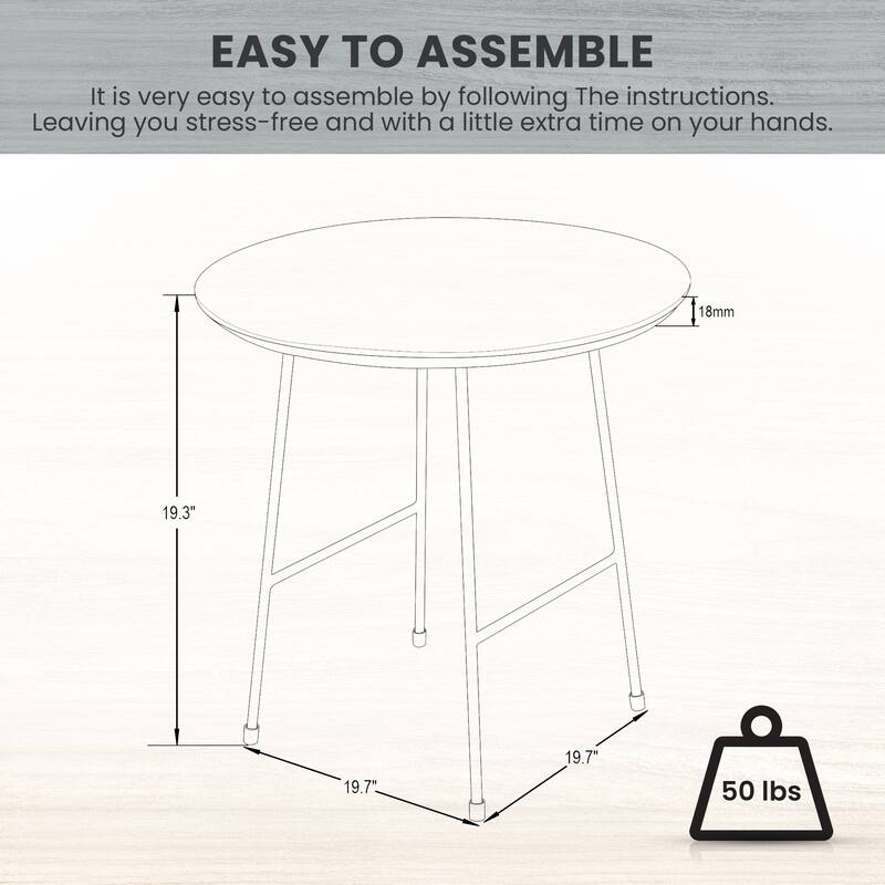 Rossmore Modern MDF Round Ash Wood Veneer Tabletop Side Accent Table with White Stainless Steel Frame for Home or Office