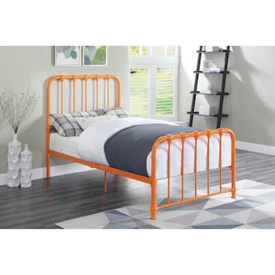 Metal Bed Orange Finish Twin Platform Bed 1pc