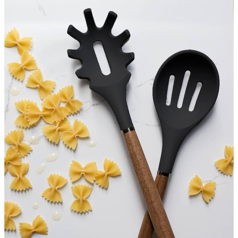 Country Kitchen Non Stick Silicone Utensil Set with Rounded Wood Handles for Cooking and Baking, 38 Piece Set