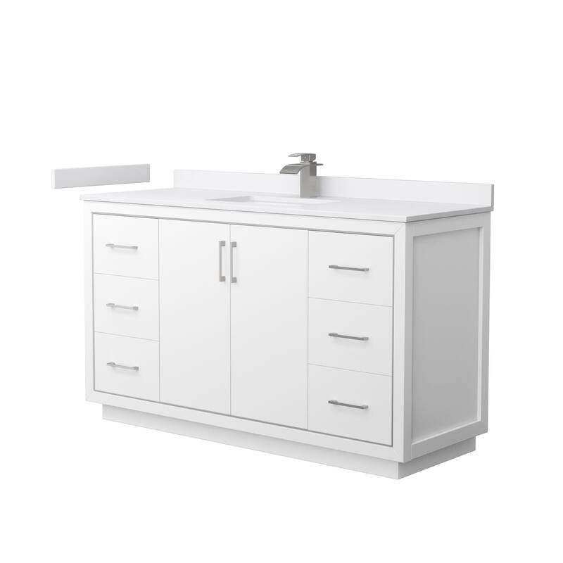 Wyndham Collection WCF1111-60S-VCA-MXX Icon 60" Free Standing Single - White / White Cultured Marble Top / Brushed Nickel - Painted