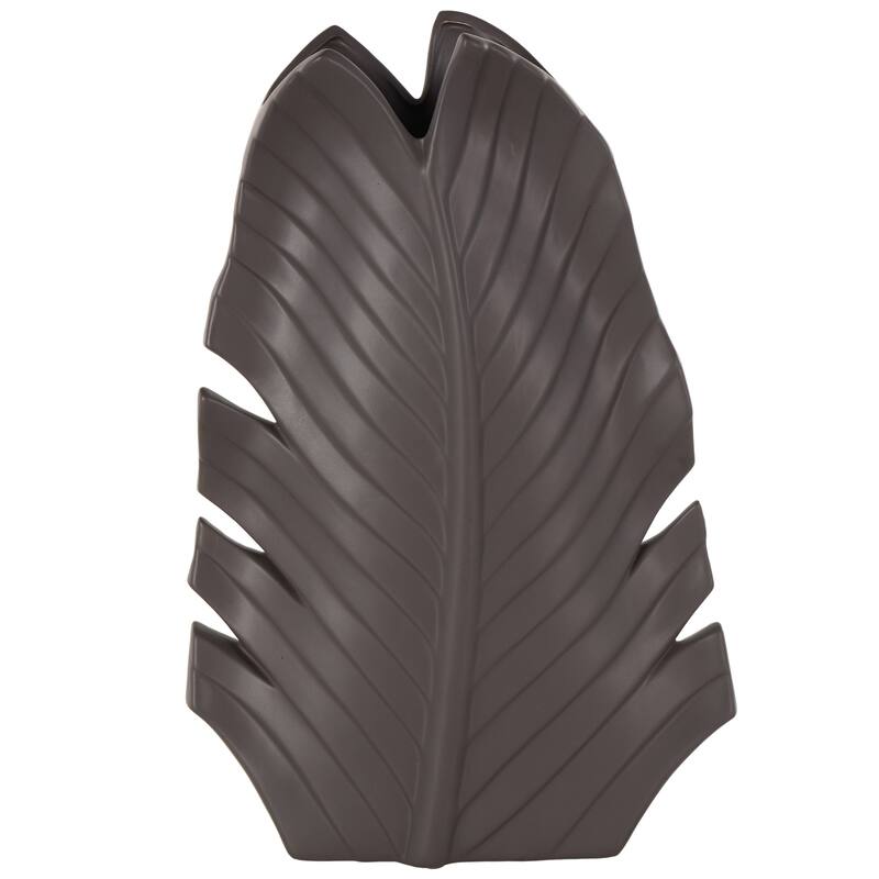 Ceramic Palm Tree Curved Leaf Decorative Vase - Black or White - Roche River Decor - Black - 12"W, 17"H