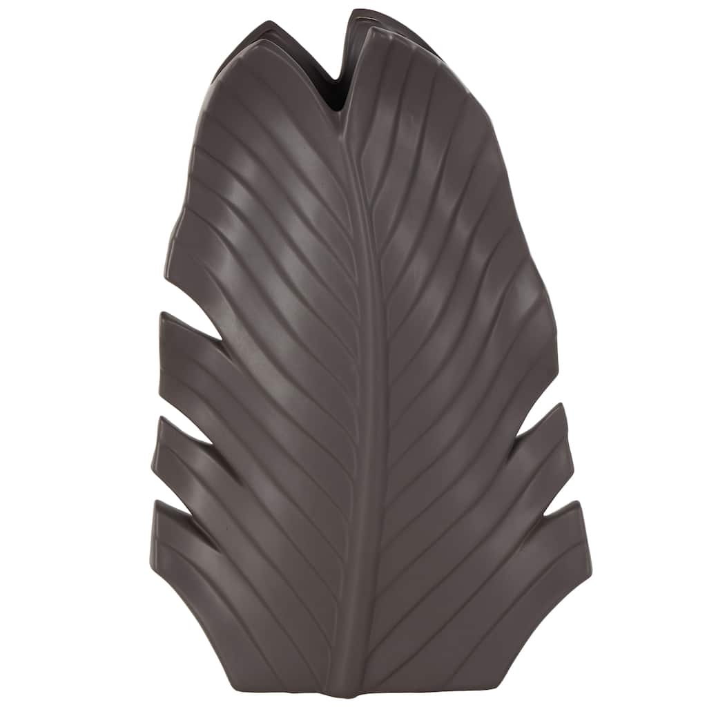Ceramic Palm Tree Curved Leaf Decorative Vase - Black or White - Roche River Decor