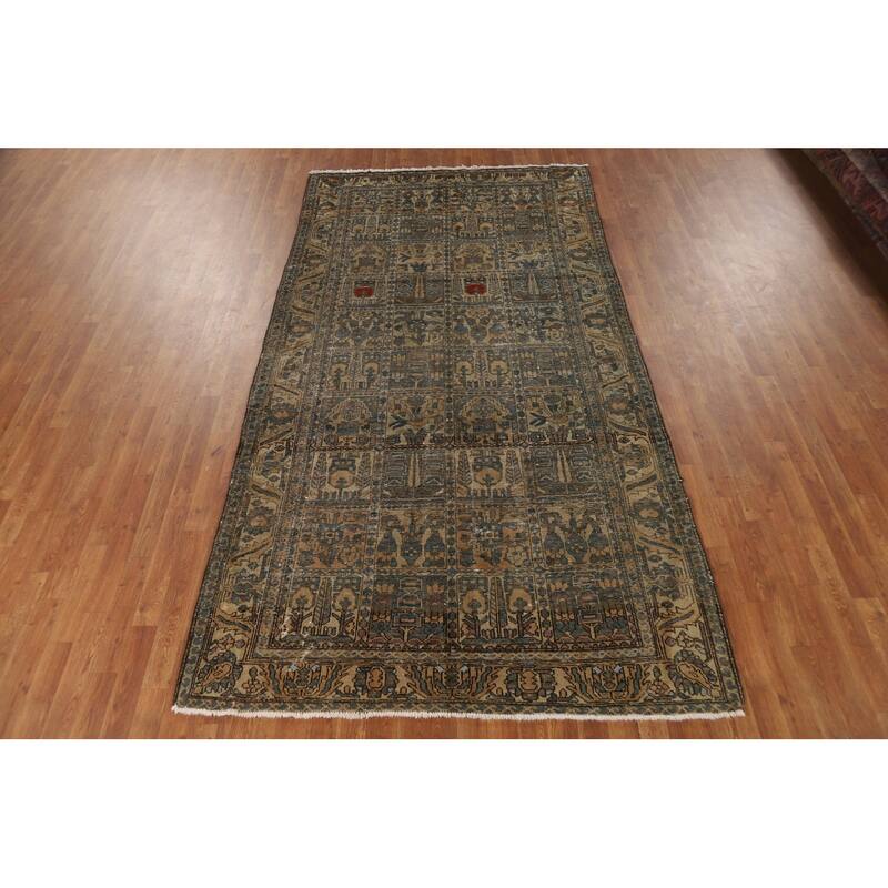 Distressed Bakhtiari Persian Vintage Rug Hand-Knotted Wool Carpet - 5'4"x 10'1"