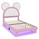 preview thumbnail 19 of 24, Upholstered Bed Frame with Cartoon Ears Shaped Headboard and LED Light Underneath, Twin/Full Size Platform Bed with Support Legs