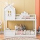 preview thumbnail 2 of 7, White Twin Over Twin Pine Bunk Bed with Windmill Design, Guardrails, Ladder, Roof