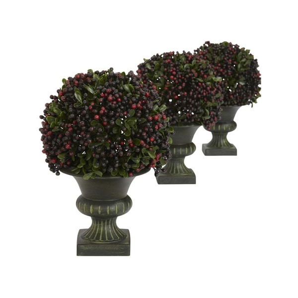 Nearly Natural Pepper Berry Ball Topiary - Set of 3