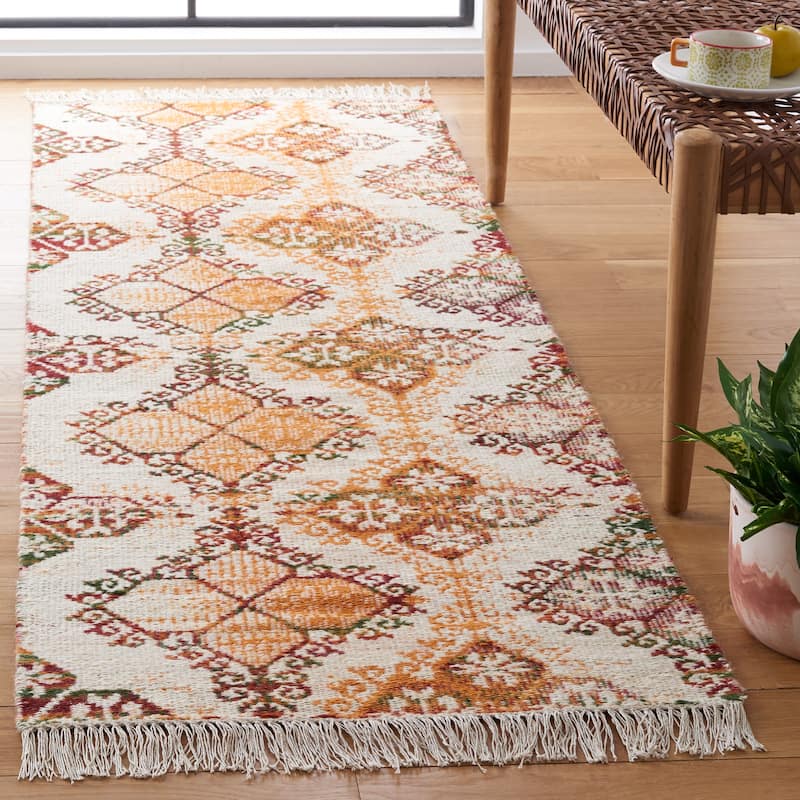 SAFAVIEH Handmade Flatweave Kilim Ulker Boho Tribal Wool Rug - 2'3" x 7' Runner - Ivory/Gold