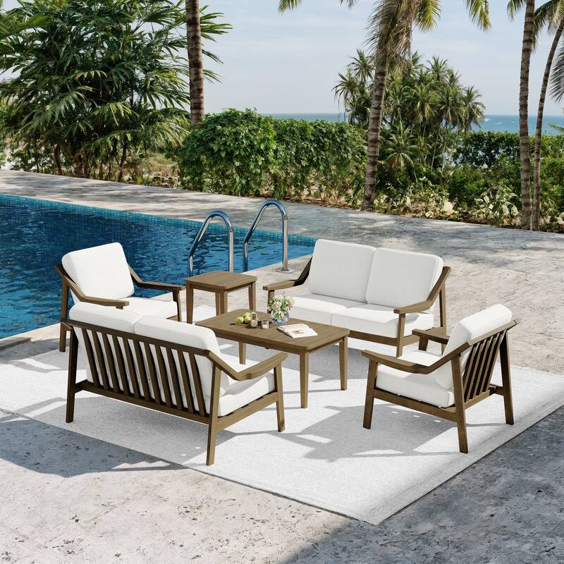 6-piece Adirondack Teak Patio Armchairs Loveseat Seating Conversation Set