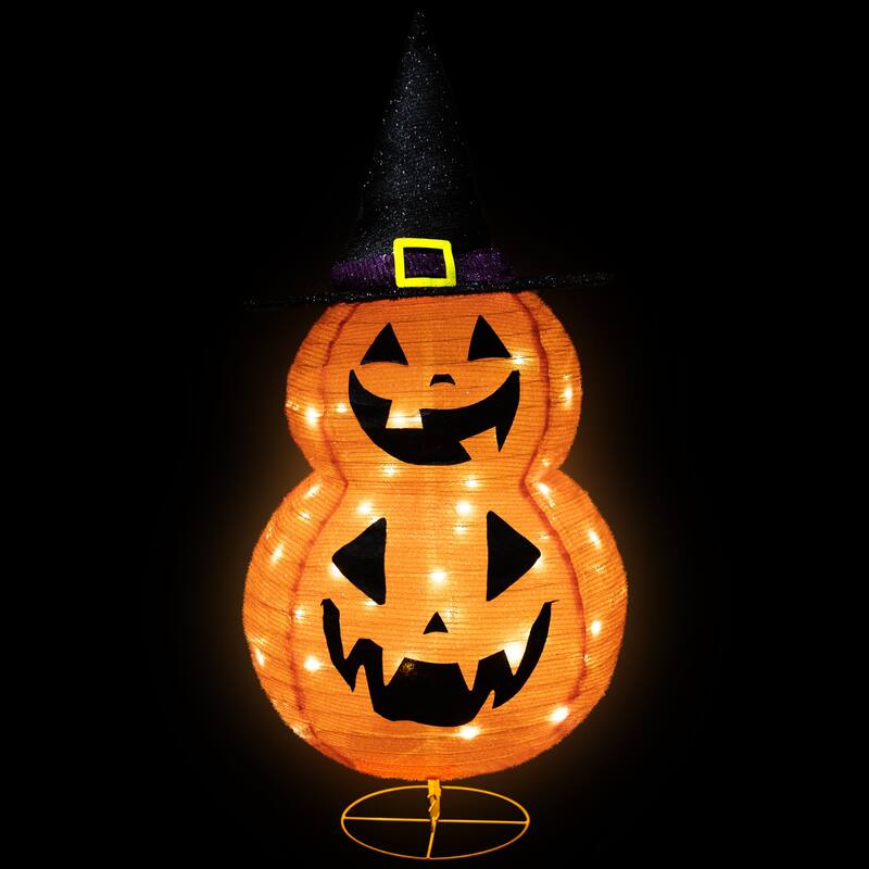 34" Pop-up Jack-O-Lanterns with Witch's Hat Outdoor Halloween Decoration