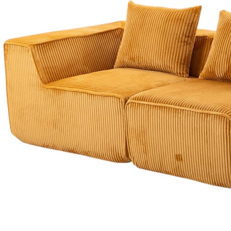 HomeRoots 111" Gold Corduroy Modular Ribbed Compression Foam Sofa With Toss Pillows