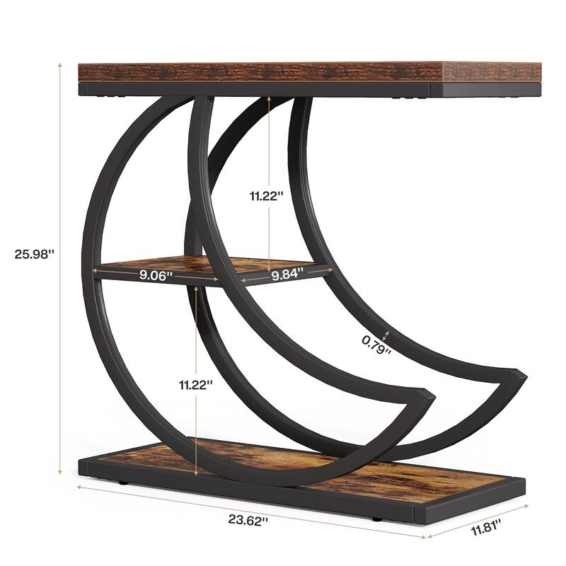 Industrial Crescent Frame End Table 3-Tier Side Table Living Room