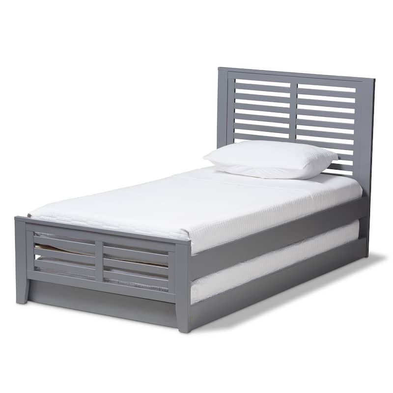 Twin Platform Bed with Trundle - Modern Grey Wood Bed Frame - City Chic Style - Easy Assembly