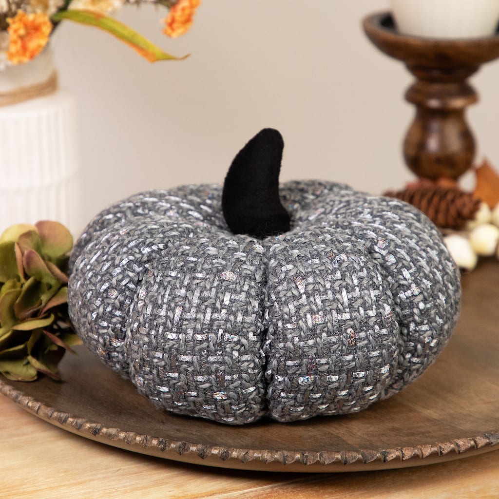 Woven Pumpkin Fall Harvest Decoration - 7.5" - Gray and Black