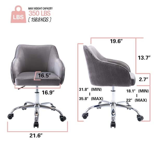 dimension image slide 0 of 4, Corvus Braff Velvet Upholstered Adjustable Ergonomic Office Chair