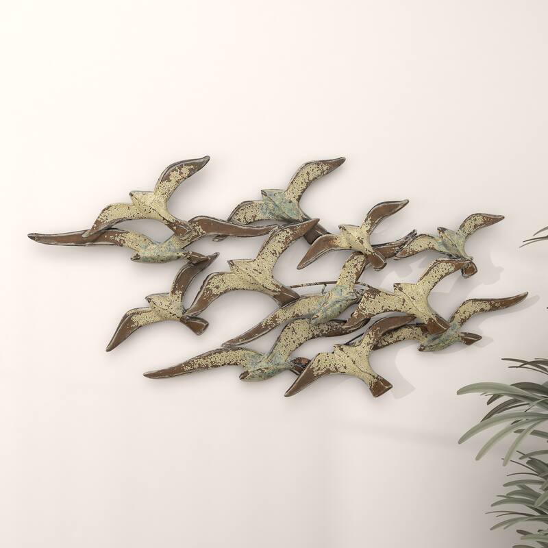 Metal Bird Flying Flock Of Home Wall Decor - White - Roche River Decor