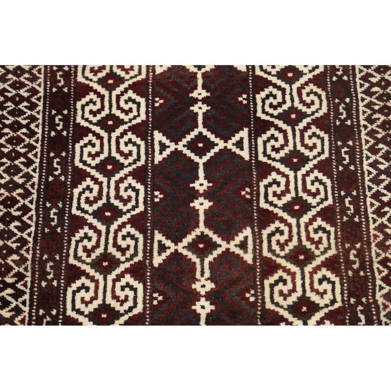 Geometric Persian Balouch Wool Area Rug Handmade Traditional Carpet - 2'9" x 3'8"