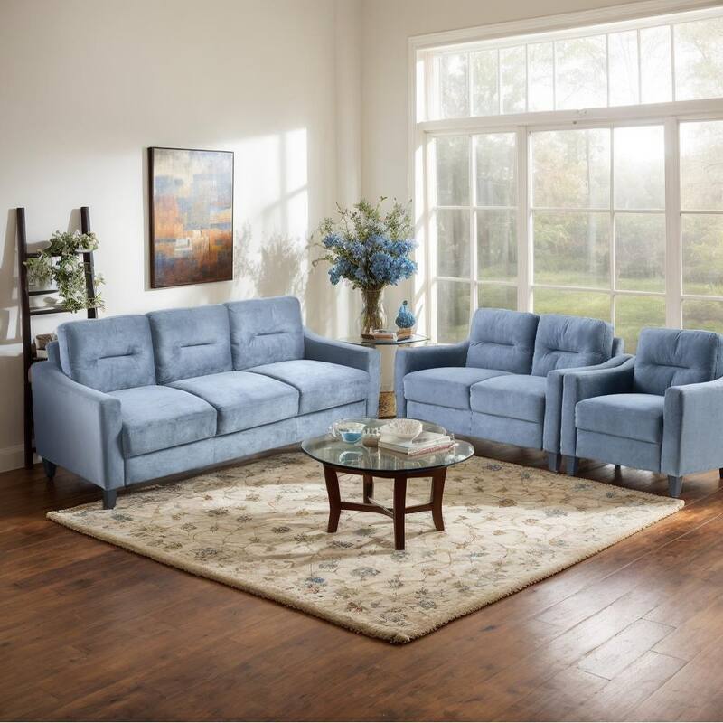Velvet Modular Sectional 1+2+3 Sofa Set, Plush Detachable Cushions - Grey