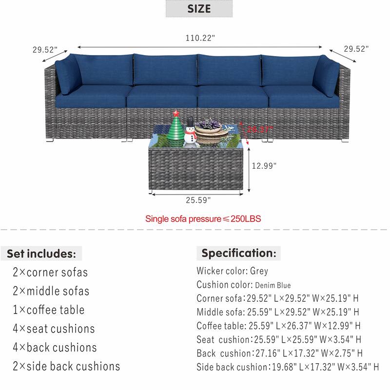 OVIOS Deep Seat Wicker 5-piece Sectional Set
