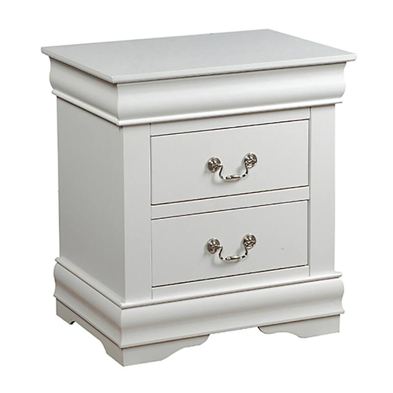 Classic White 2-Drawer Nightstand with Nickel Handles, Space-Saving Design