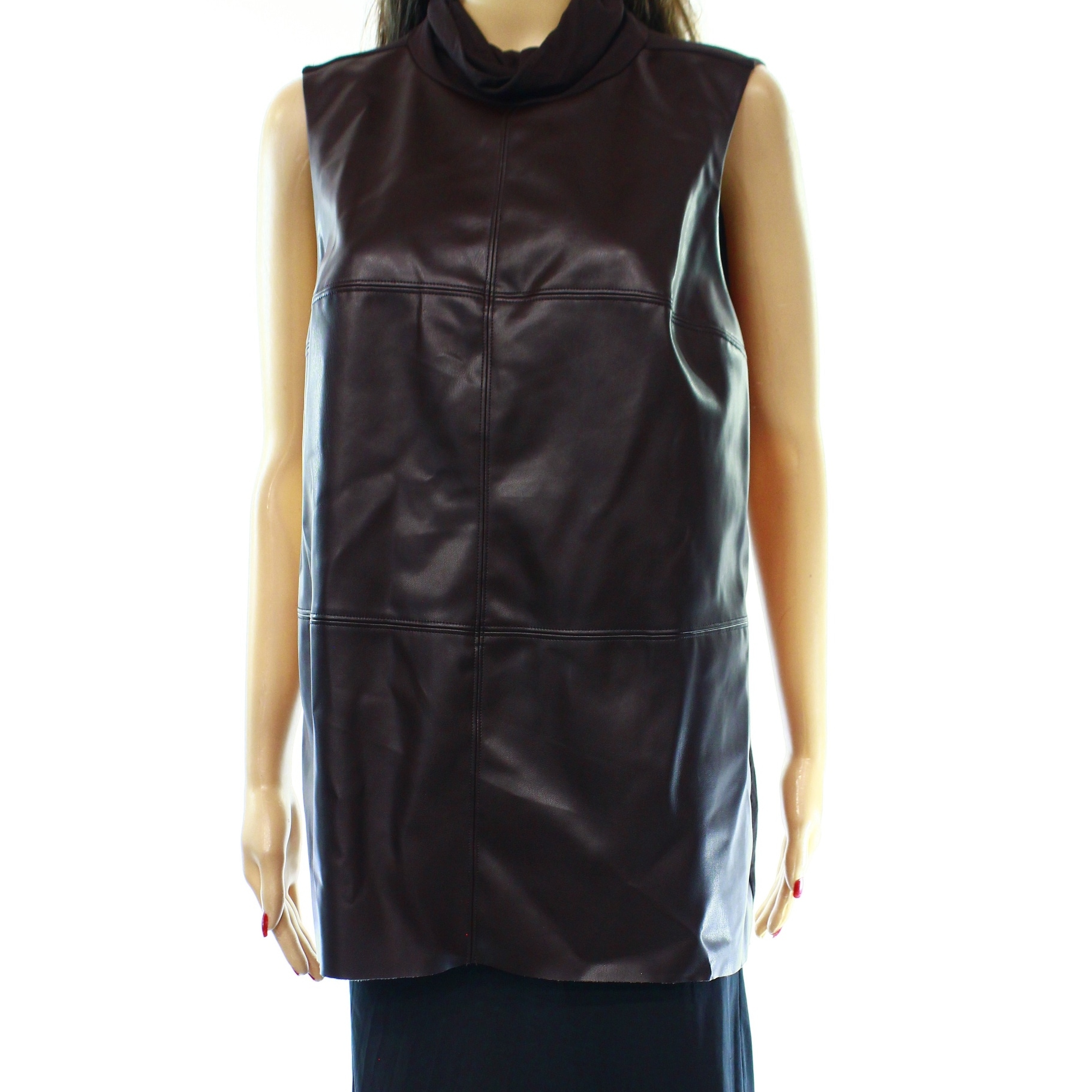 Shop Alfani New Brown Womens Size Xl Faux Leather Turtleneck Tunic