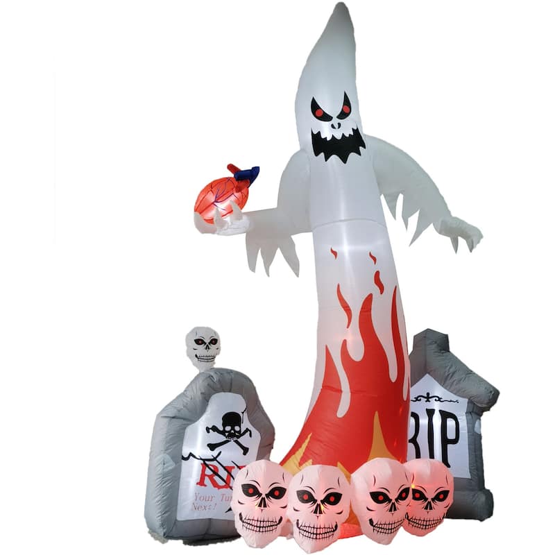 Haunted Hill Farm 9-ft. Prelit Inflatable Graveyard Ghost with Skulls