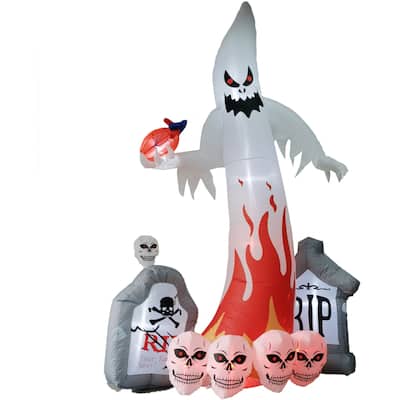 Haunted Hill Farm 9-ft. Prelit Inflatable Graveyard Ghost with Skulls