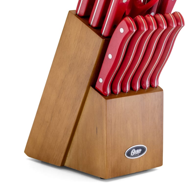 Leavenworth 14 Piece Stainless Steel Knife Set with Wood Block in Cherry Red