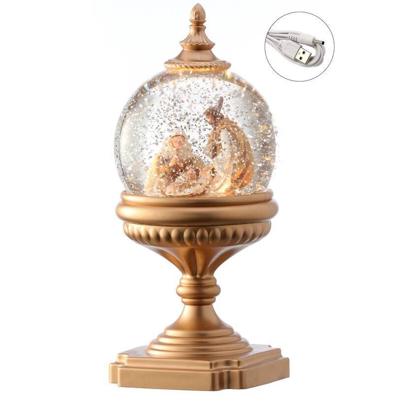 11" Nativity Pedastal Globe LED Battery Timer USB Plug-in