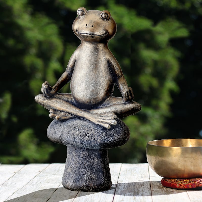 Resin Yoga Frog On Mushroom 10"