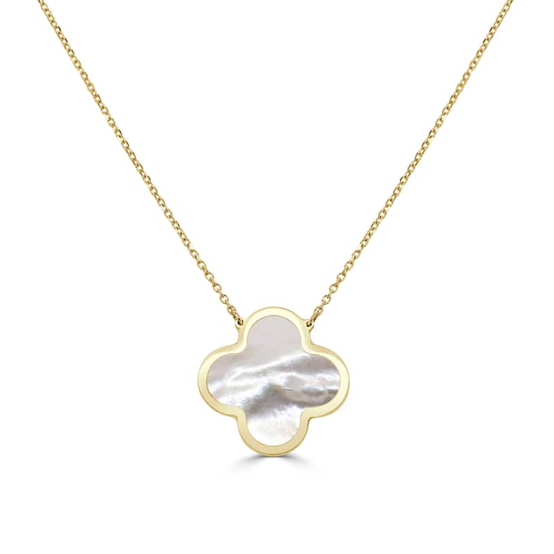 Italian Gold 14K Yellow Gold Mother of Pearl Single Clover Necklace 15mm Pearl Size 16-18 Inch Chain 2.20 grams - Yellow