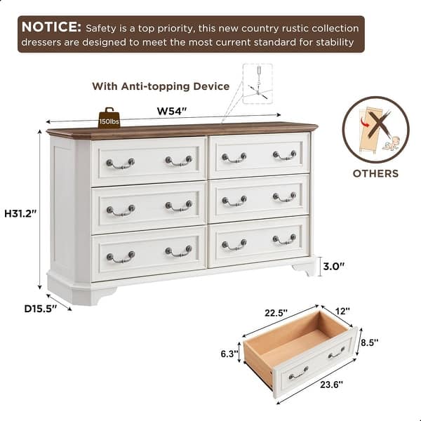 dimension image slide 15 of 19, Farmhouse Drawers Dresser, Wood Chest of Drawers, Dressers Organizer