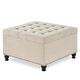 preview thumbnail 13 of 34, Large Upholstered Button Tufted Square Storage Ottoman with Nail Trims Beige